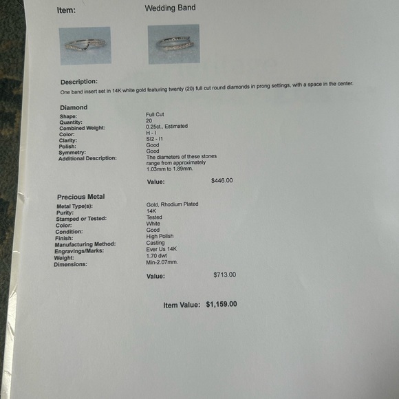 14k White Gold Engagement, Wedding, Anniversary Band Ring Set - Picture 7 of 8